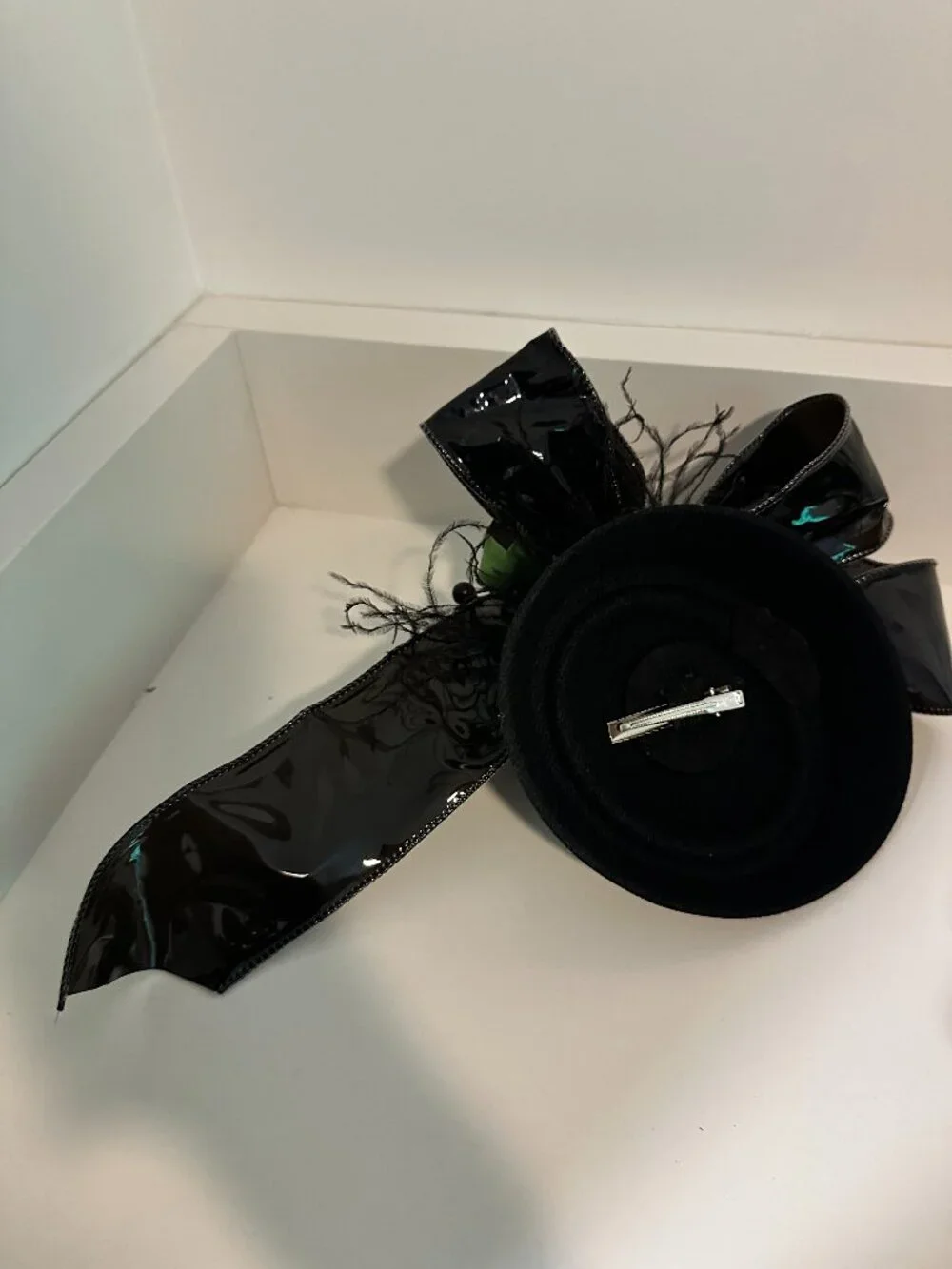 Black Velvet Fascinator Hat Clip Gothic Floral Bow Feathers